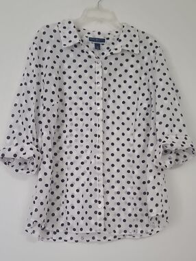 Karen Scott White and Black Polka Dot Button-Front Blouse